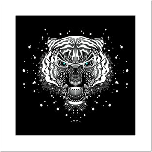 Traditional tattoo white tiger Posters and Art